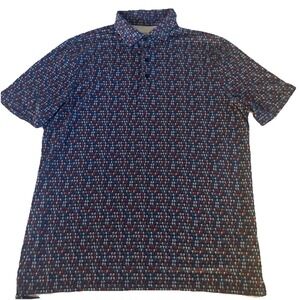 1764 Golf Polo Men's Large Blue Dancing Skeleton‎ Print Performance Stretch